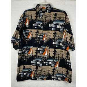 Up Root Mens XL Short Sleeve Button Down Shirt SUV Graphic Streetwear Black Tan